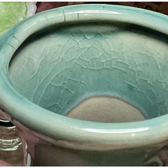 Unbranded unsigned Blue Green Brown drip‎ glaze 5” bud vase crazing FLAW - Picture 9 of 10